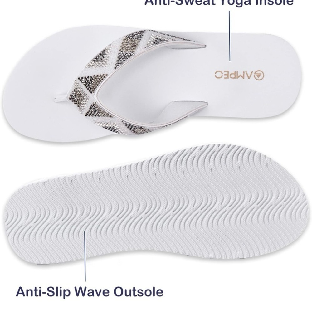 White Rhinestone Flop Flops 10 - Picture 7 of 9